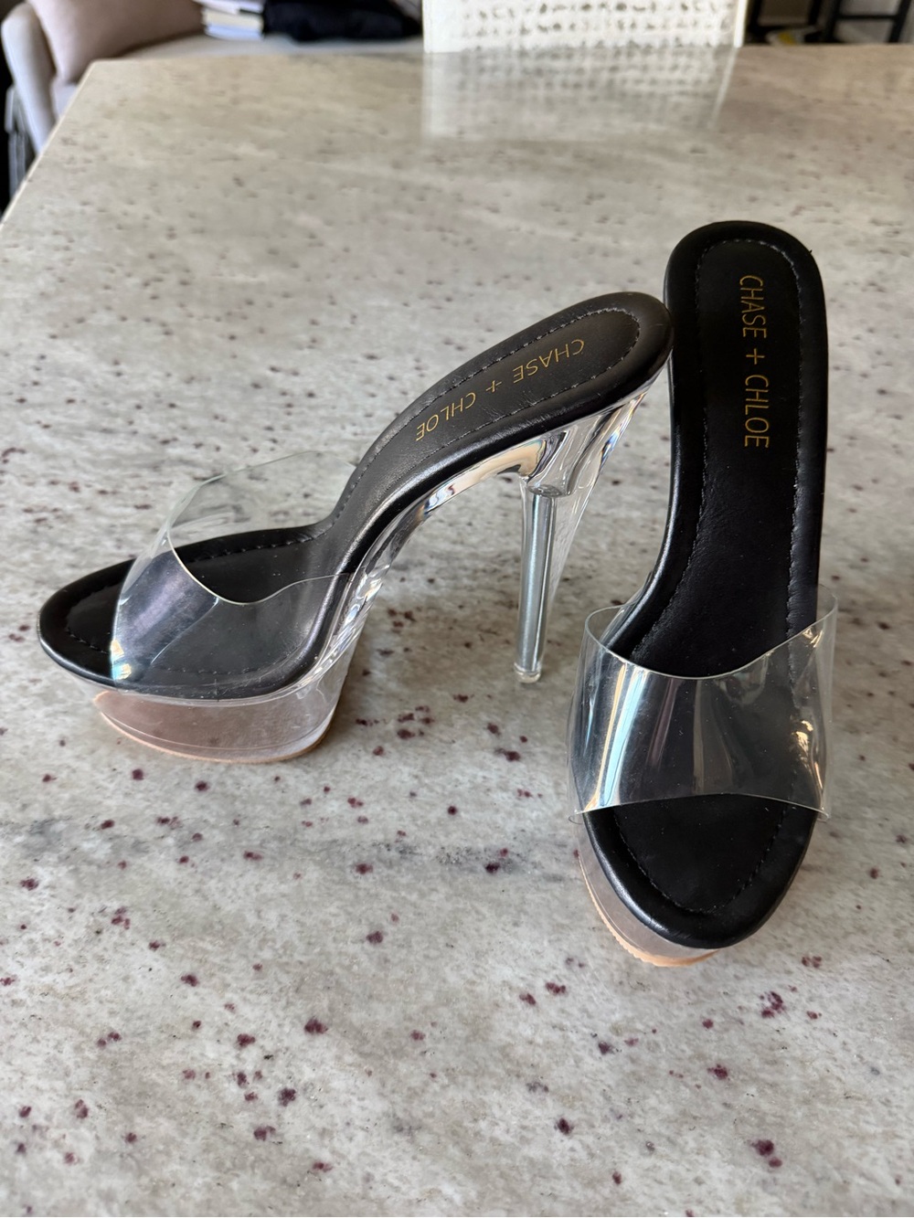 Chase + Chloe Black Insole Clear Platform Heels